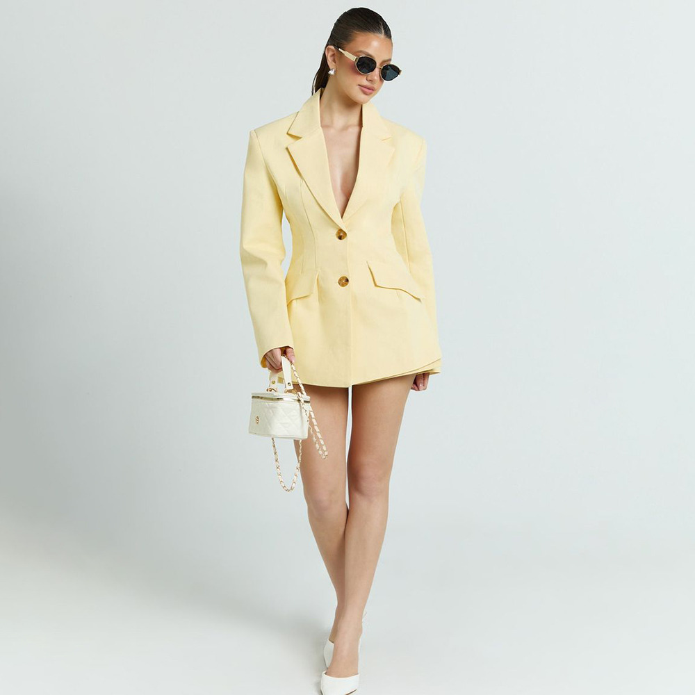 Yellow Formal Wear Women - Светло-желтый женский костюм-двойка: пиджак с отложным