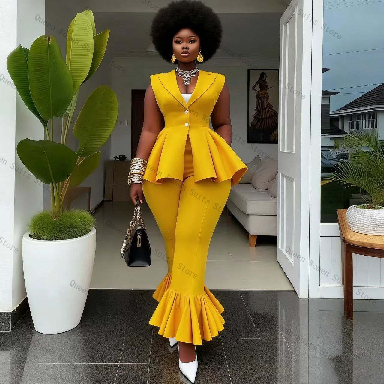 Yellow Formal Wear Women - Желтый женский костюм-двойка: жилет и брюки