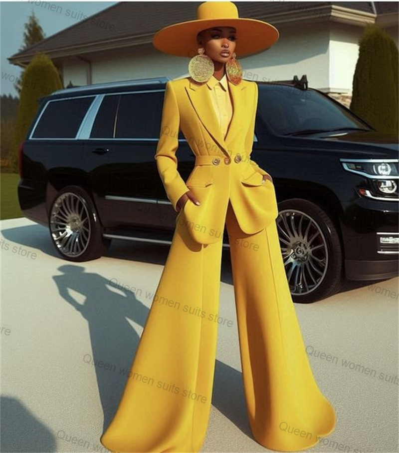 Yellow Formal Wear Women - Желтый хлопковый женский костюм, комплект из
