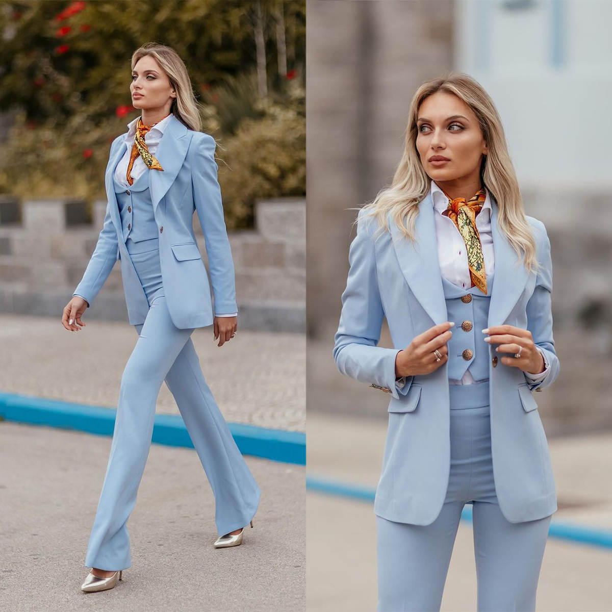 Женский деловой костюм небесно – обзор и цена Women Formal Wear Tailor