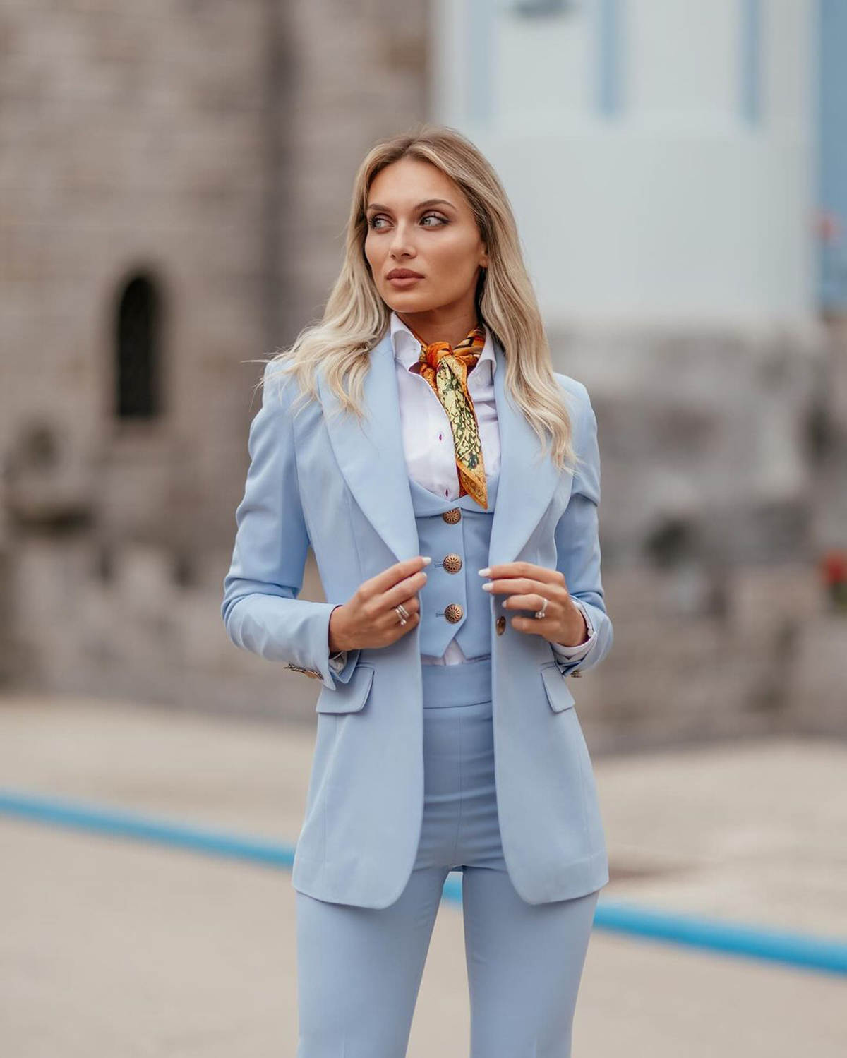 Женский деловой костюм небесно – обзор и цена Women Formal Wear Tailor
