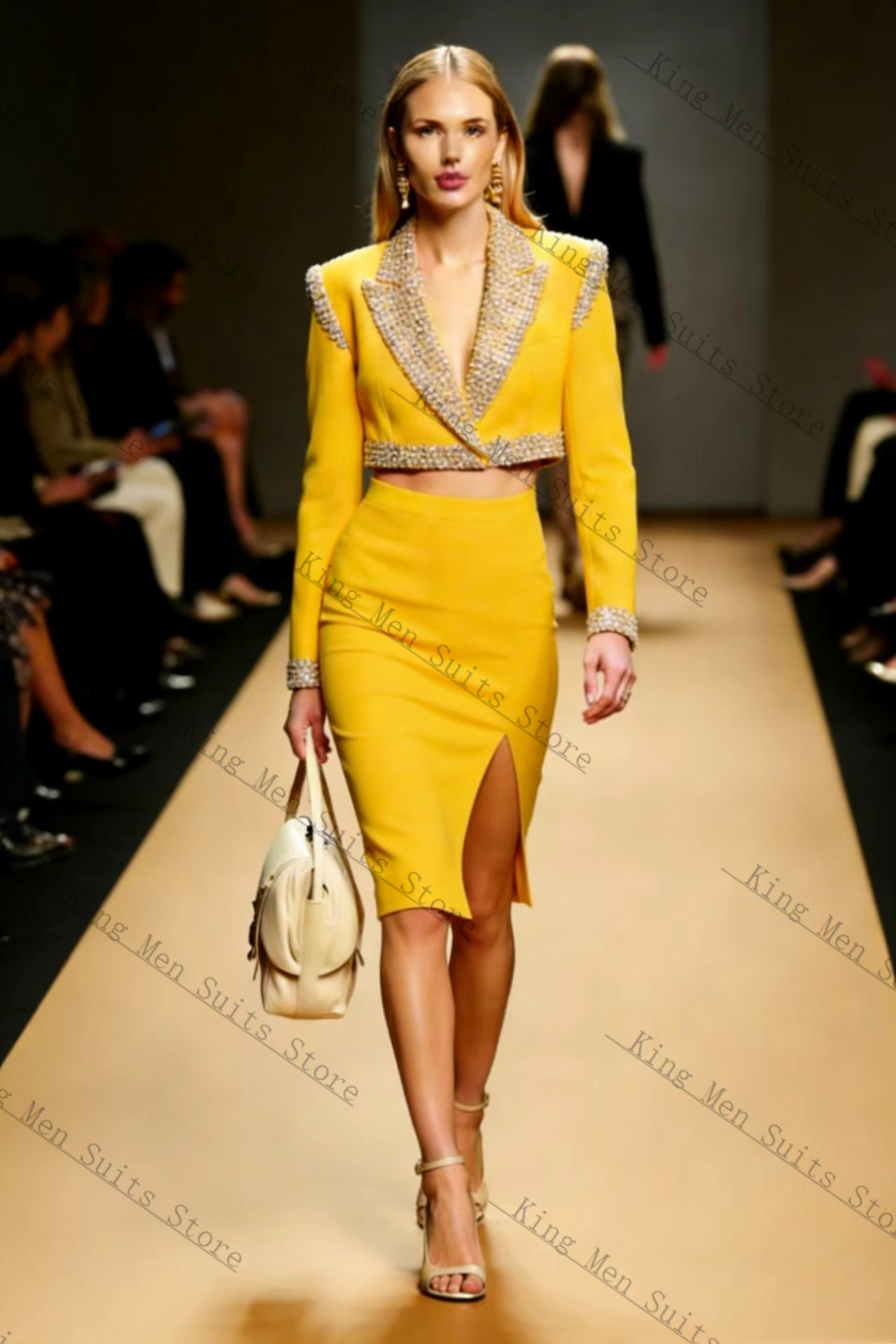 Женский костюм с желтыми крист – обзор и цена Yellow Formal Wear Women