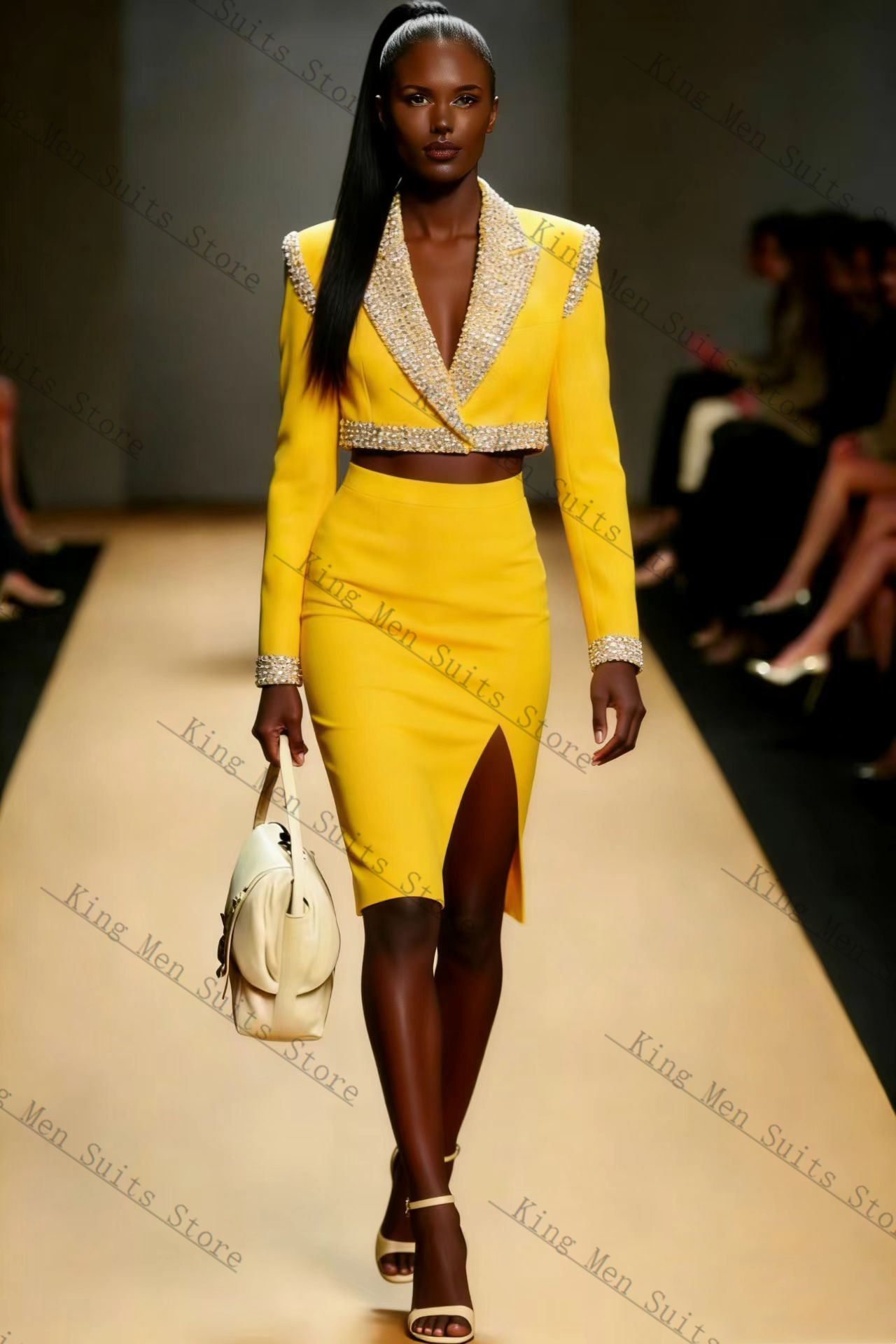 Женский костюм с желтыми крист – обзор и цена Yellow Formal Wear Women