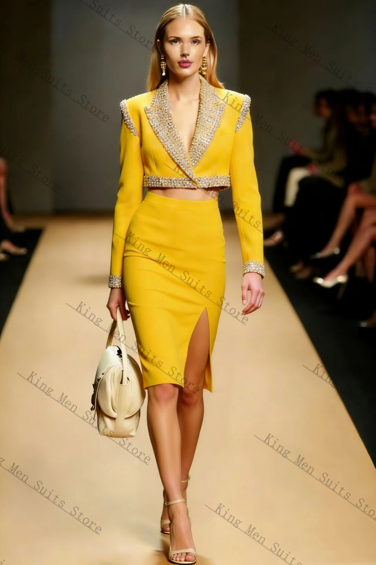 Женский костюм с желтыми крист – обзор и цена Yellow Formal Wear Women