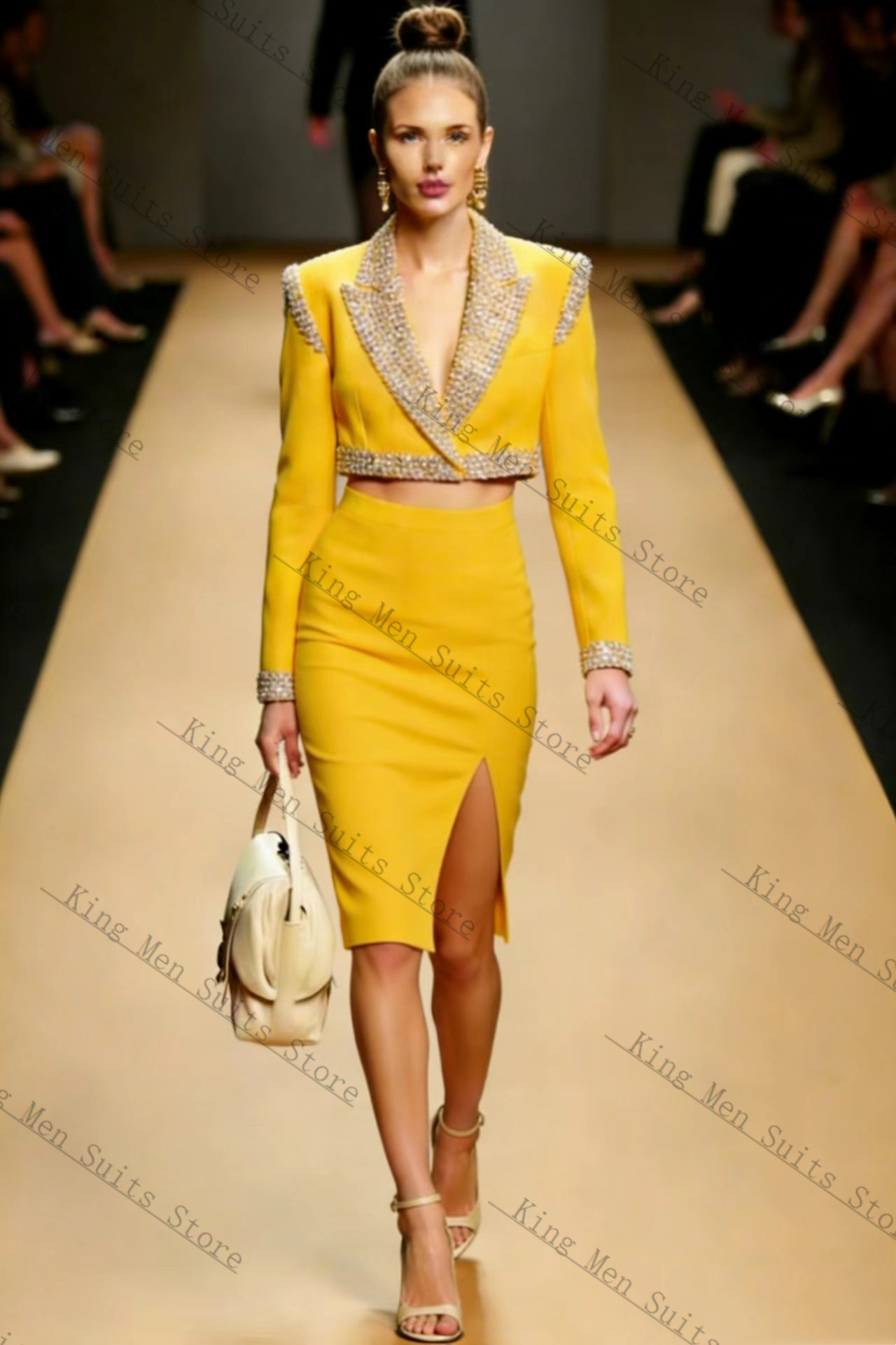 Женский костюм с желтыми крист – обзор и цена Yellow Formal Wear Women